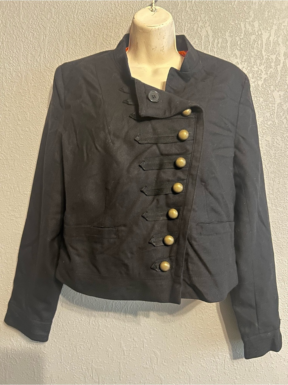 Women's Black Military-Style Blazer with Brass Buttons